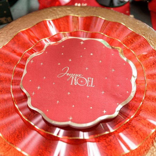 16 Serviettes "Joyeux Noël" L'Intemporel Papier Rouge et Or 32x32cm - 3 Plis