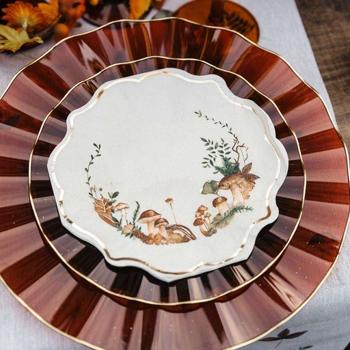 16 Serviettes Promenade d'Automne Papier Crème, Brun et Or 33x33cm - 3 Plis