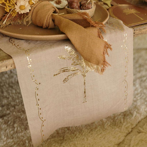 Chemin de Table Palmier Parfum d'Orient Tissu Beige et Or 28cmx5m