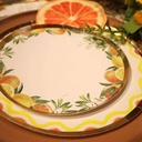 8 Petites Assiettes Fizz Agrume Carton Crème, Orange, Jaune et Or Ø18cm