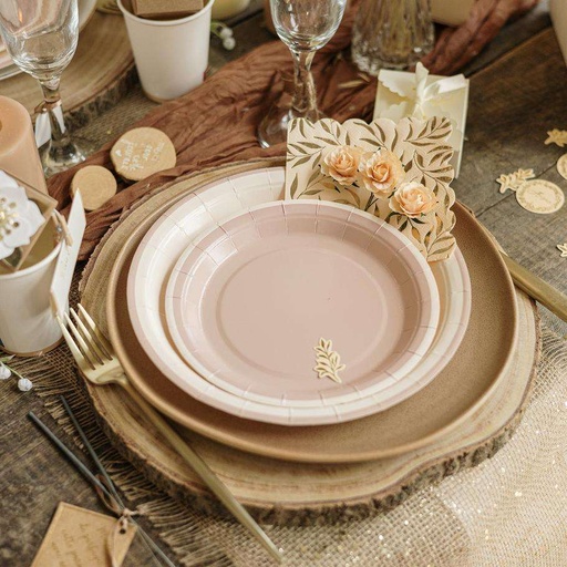 6 Assiettes Bi-Color Carton Crème et Camel Ø22,5cm