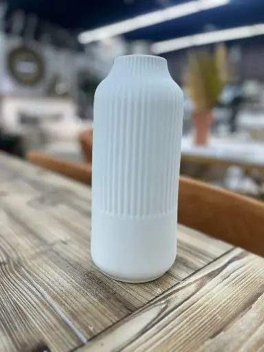 Vase a fleurs blanc droit rayures- V376M