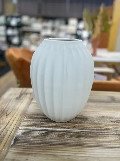 Vase à fleurs blanc rayures - V389S