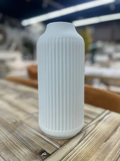 Vase à fleurs blanc droit rayures- V376L