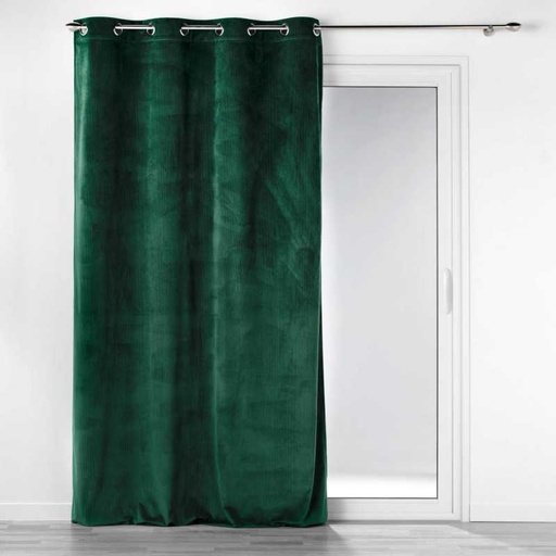Rideau a oeillets 140 x 260 cm velours cotele uni casual vert fonce