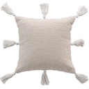 Housse coussin pompons +encart 40 x 40 cm coton/polyester uni ines