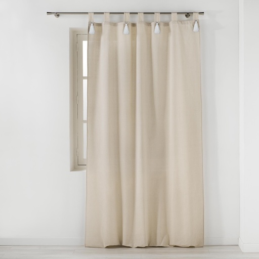 Rideau a passants+pompon blanc 140 x 240 cm polycoton uni cyrine