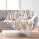 Plaid a franges 125 x 150 cm coton/polyester imprime metal. melisse