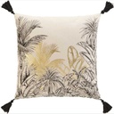 Coussin dehous. compr. pompons 45x45 cm coton/polyester imp. metal. papaya des p