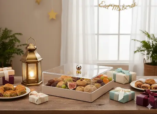 Présentoire carré simili avec cloche25.5*25.5*13 cm