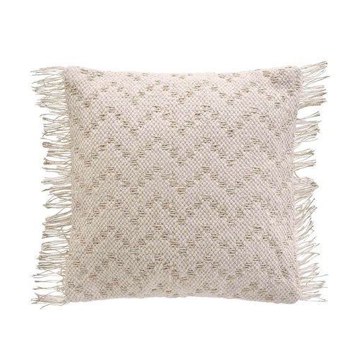 Housse coussin franges +encart 40 x 40 cm coton/polyester+fils metal. ikat