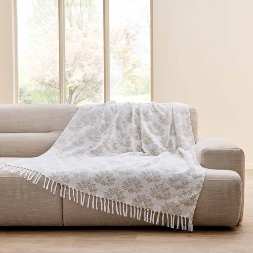 Plaid a franges 125 x 150 cm coton/polyester imprime metal. majestia