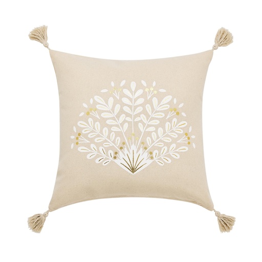 Coussin dehous. compr. pompon 45x45 cm coton/polyester imp metal. majestia des p