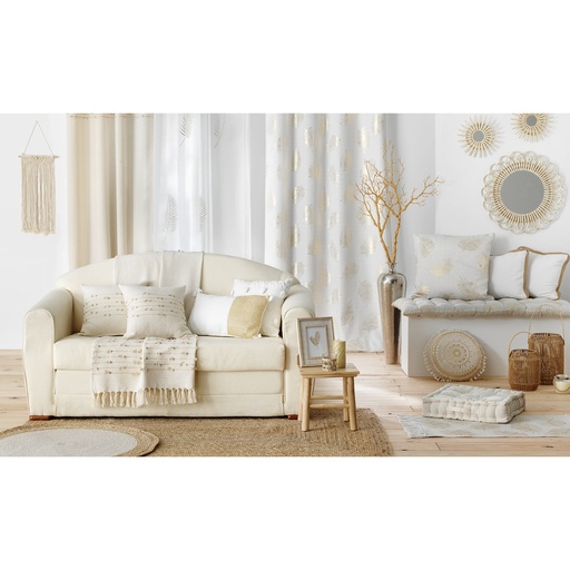 Panneau a oeillets 140 x 240 cm voile sable brode metallise palmeor or