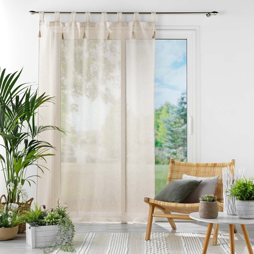 Panneau a passants+pompons 140 x 240 cm effet lin tisse dalila lin