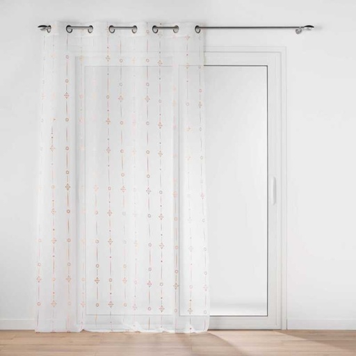 Panneau a oeillets 140 x 240 cm voile sable imprime metallise ariane or rose