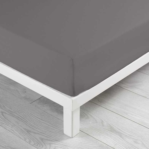 Drap housse 1 personne 90 x 190 cm uni 57 fils lina gris souris