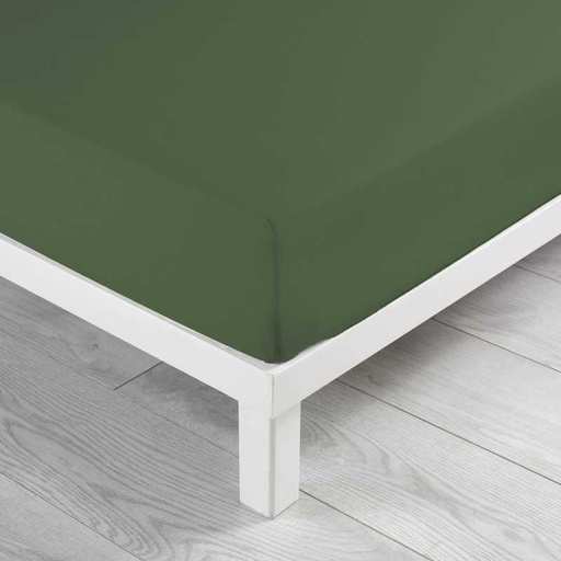 Drap housse 1 personne 90 x 190 cm uni 57 fils lina kaki