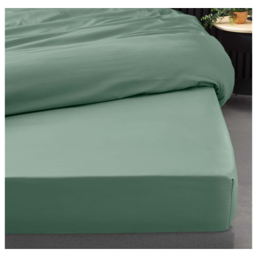 Drap housse 2 personnes 180 x 200 cm percale uni 78 fils percaline sauge