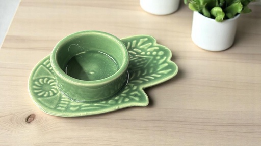 Porcelaine bougeoir main vert