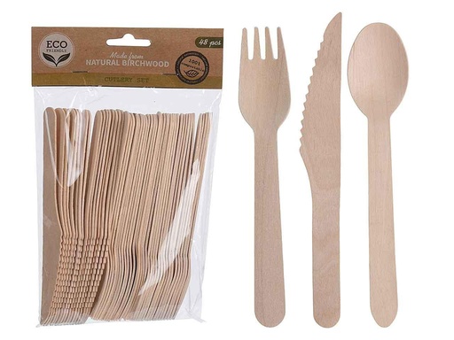 Couverts en bois, lot de 48 pc